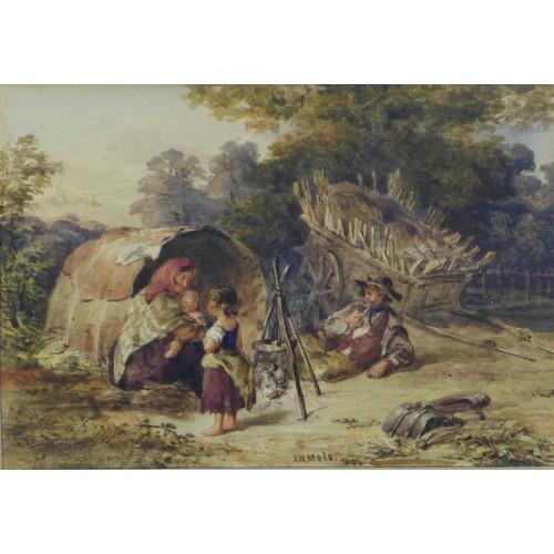 177 - JOHN HENRY MOLE (1814 - 1886) Gypsy Encampment, watercolour, signed and dated 1844, framed under gla... 