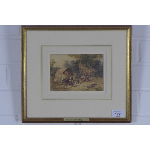 177 - JOHN HENRY MOLE (1814 - 1886) Gypsy Encampment, watercolour, signed and dated 1844, framed under gla... 