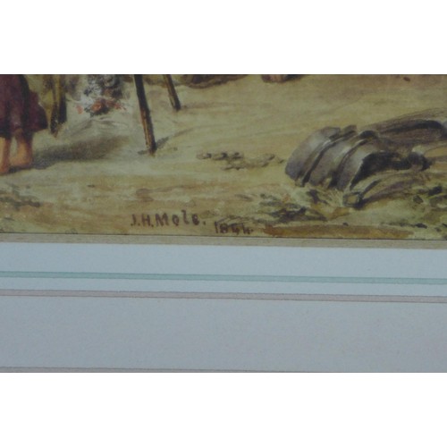 177 - JOHN HENRY MOLE (1814 - 1886) Gypsy Encampment, watercolour, signed and dated 1844, framed under gla... 