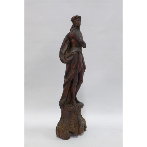 150A - Italian carved pine figure of Christ, with perizoma and crown of thorns (a/f) 19 x 58cm.