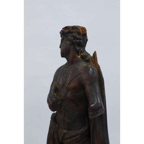 150A - Italian carved pine figure of Christ, with perizoma and crown of thorns (a/f) 19 x 58cm.