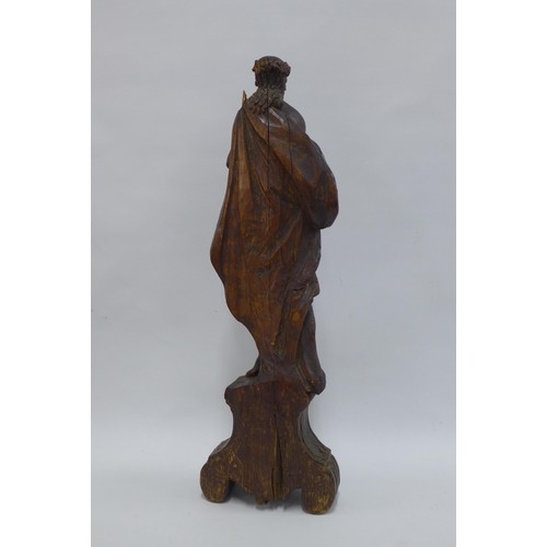 150A - Italian carved pine figure of Christ, with perizoma and crown of thorns (a/f) 19 x 58cm.