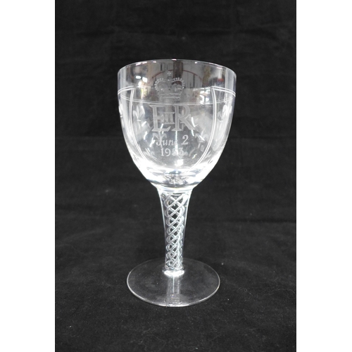 106 - QEII coronation etched glass, 16cm