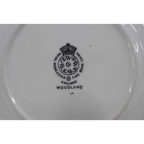 108 - Royal Worcester Woodland cups, saucers, and side plates, a seven place setting (21)