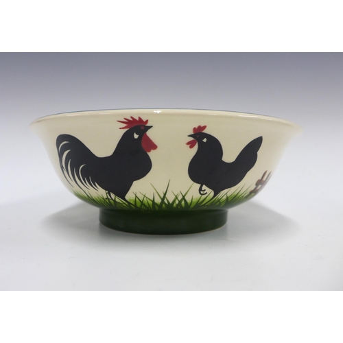 112 - Griselda Hill Wemyss black cockerel and hens bowl, 23cm diameter, together with a Griselda Hill rect... 