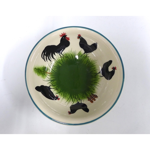 112 - Griselda Hill Wemyss black cockerel and hens bowl, 23cm diameter, together with a Griselda Hill rect... 