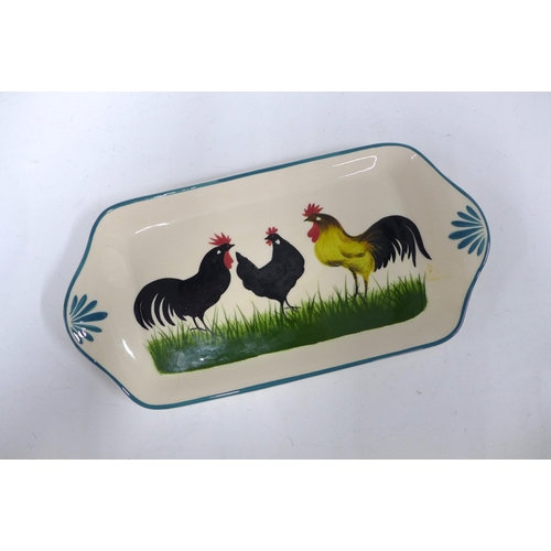 112 - Griselda Hill Wemyss black cockerel and hens bowl, 23cm diameter, together with a Griselda Hill rect... 