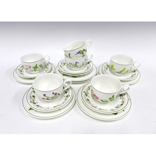 113 - Portmeirion Welsh Wild Flowers cups, saucers, and side plates, designed by Angharad Menna, six place... 