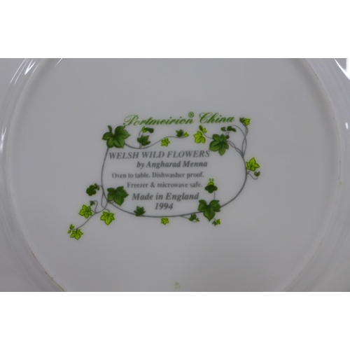 113 - Portmeirion Welsh Wild Flowers cups, saucers, and side plates, designed by Angharad Menna, six place... 