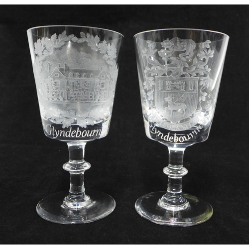 117 - Two Royal Brierley Glyndebourne engraved glasses, marked and numbered underneath by Virginia Bliss, ... 