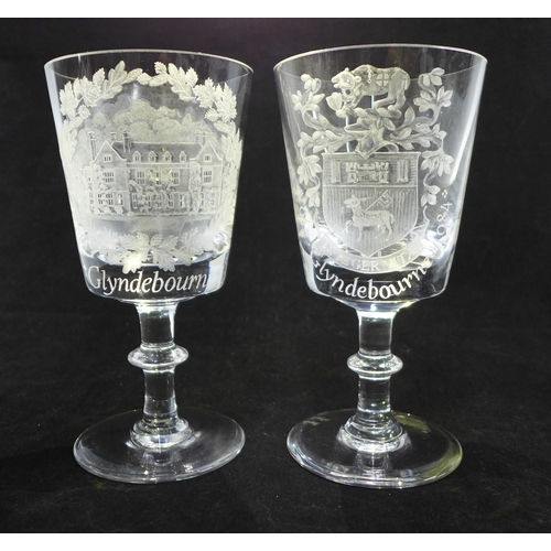 117 - Two Royal Brierley Glyndebourne engraved glasses, marked and numbered underneath by Virginia Bliss, ... 