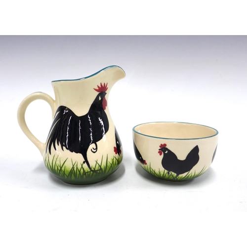 120 - Griselda Hill Wemyss black cockerel and hens six place tea set, with cream jug and sugar bowl (20)