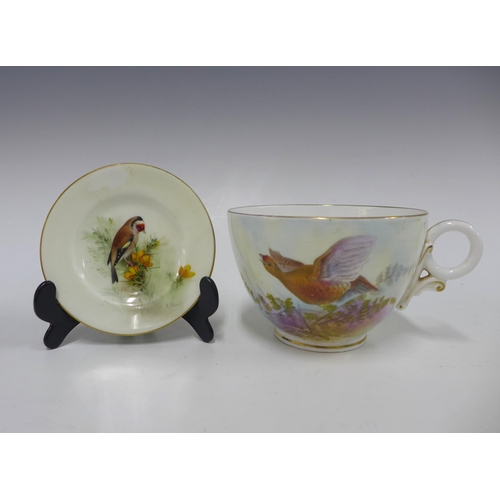 121 - Royal Worcester Grouse cup, 9cm, together with a Royal Worcester saucer, signed Powell, (saucer a/f)... 