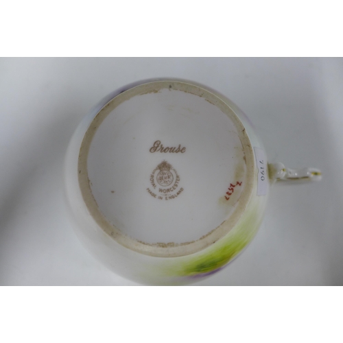 121 - Royal Worcester Grouse cup, 9cm, together with a Royal Worcester saucer, signed Powell, (saucer a/f)... 