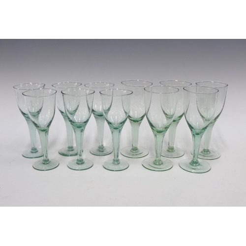 126 - Set of six green tinted wine glasses, 17.5cm, together with five similar, slightly larger glasses (1... 