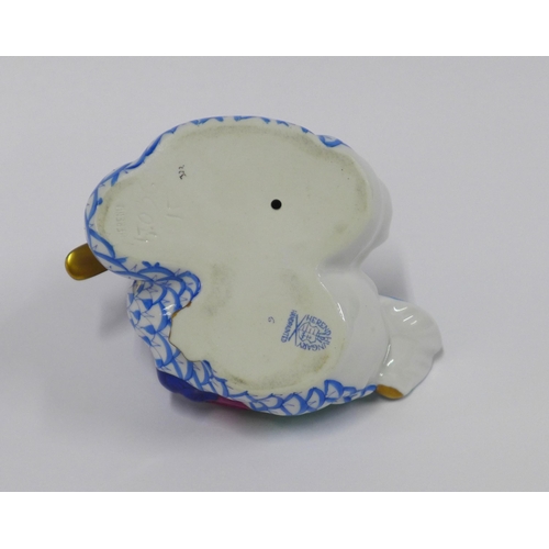 128 - Herend fishnet blue porcelain group of two ducks, 7cm