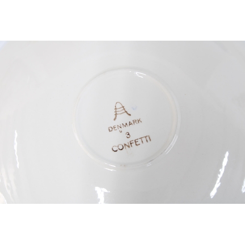 136 - Royal Copenhagen Aluminia Confetti cups, saucers and side plates, six place setting, set (18)