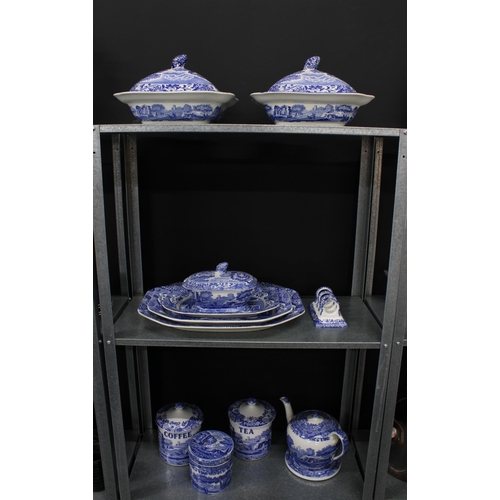 139 - Collection of Spode Italian blue and white pottery, including two serving tureens, ashets, toast rac... 