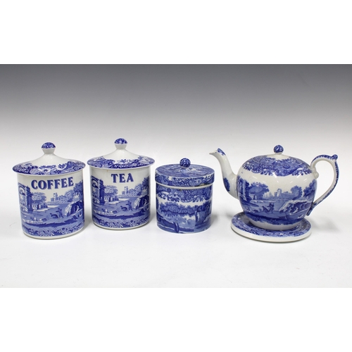 139 - Collection of Spode Italian blue and white pottery, including two serving tureens, ashets, toast rac... 