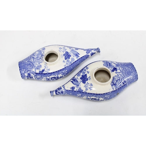 145 - Pair of 19th century Staffordshire blue and white transfer printed baby feeders, 19cm (2)