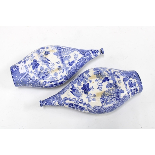 145 - Pair of 19th century Staffordshire blue and white transfer printed baby feeders, 19cm (2)