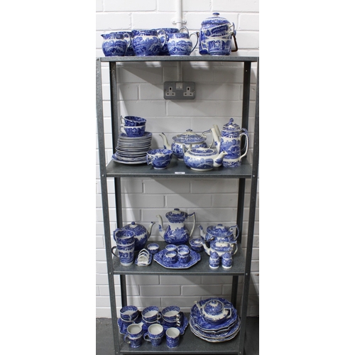 148 - Four shelves of Spode Italian blue and white tableware including jugs, tea and coffee pots, cups, eg... 