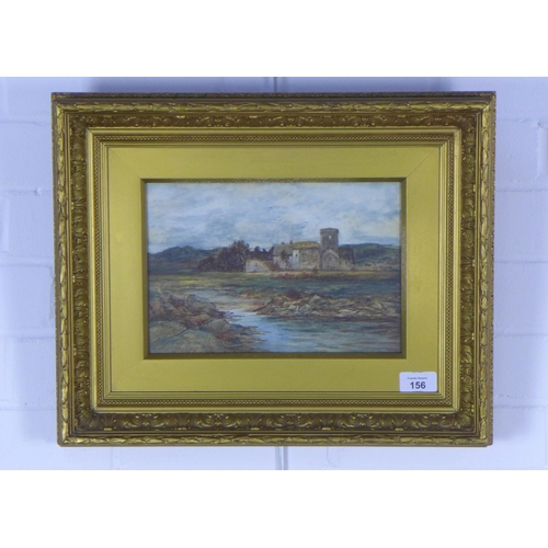 156 - WILLIAM BEATTIE BROWN R.S.A. (SCOTTISH 1831-1909) DUNBAR CASTLE, signe watercolour, framed under gla... 