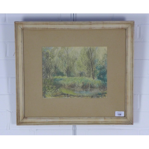 158 - Early 20th century School, woodland landscape, crayon / pastel, apparently unsigned but with handwri... 