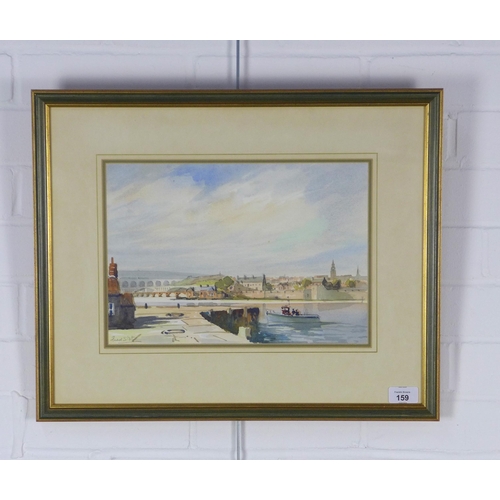 159 - FRED STOTT (BRITISH 1910 - 2006) signed watercolour of Berwick Upon Tweed, framed under glass, 34 x ... 