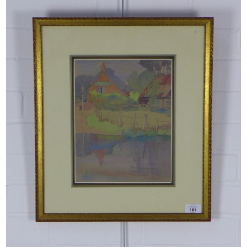 161 - JANET H. LODGE, A FORD IN HERTFORDSHIRE, signed watercolour, framed under glass with title label ver... 