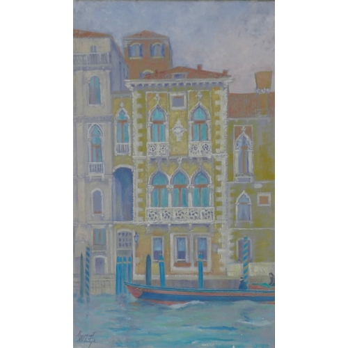 163 - MARGARET MCINTYRE, DESDEMONA'S PALACE, signed oil on canvas, framed and inscribed verso, 30 x 50cm