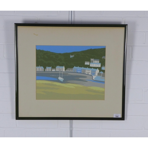 164 - UNTITLED seaside village, unsigned gouache, framed under glass 36 x 29cm