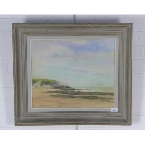 166 - J. SHAW, untitled shore scene, signed watercolour, framed under glass, 44 x 56cm