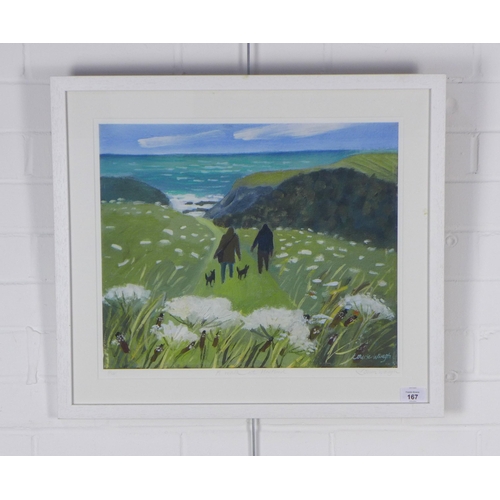 167 - LOUISE WAUGH, A WALK AT HARTLAND, limited edition print, numbered 8/100, signed in pencil and framed... 