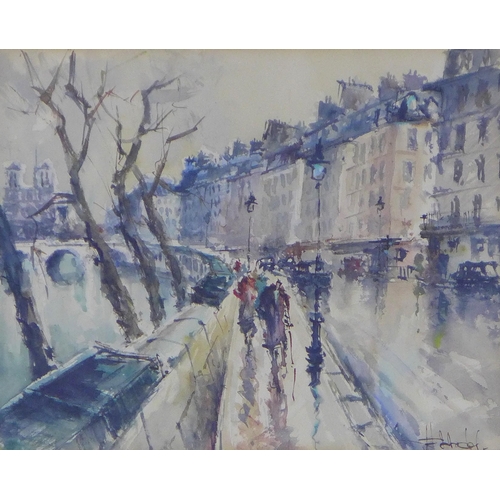 169 - UNTITLED STREET SCENE, watercolour, signed indistinctly and framed under glass, 26 x 21cm