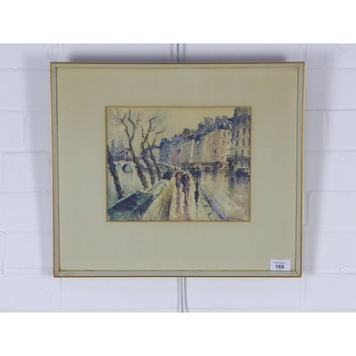 169 - UNTITLED STREET SCENE, watercolour, signed indistinctly and framed under glass, 26 x 21cm