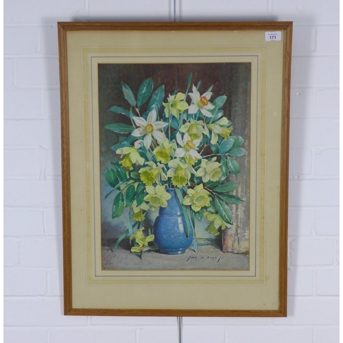 171 - JOHN M. AIKEN (1880-1961) DAFFODILS & LAUREL, signed watercolour, framed under glass with title labe... 