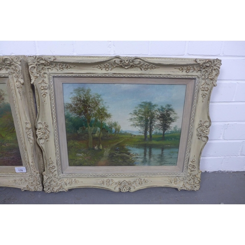 176 - JAMES WALLACE, a companion pair of landscape oil paintings, signed and framed under glass, 39 x 29cm... 