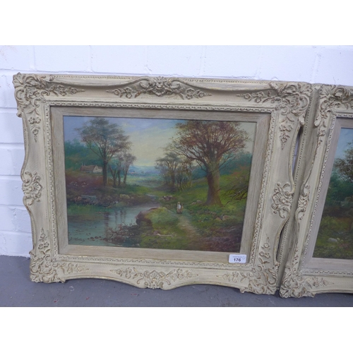 176 - JAMES WALLACE, a companion pair of landscape oil paintings, signed and framed under glass, 39 x 29cm... 