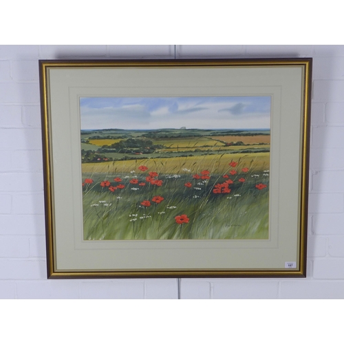 187 - JIM NICHOLSON (1924-1996), WILD POPPIES, EAST LOTHIAN, signed watercolour, framed under glass with M... 