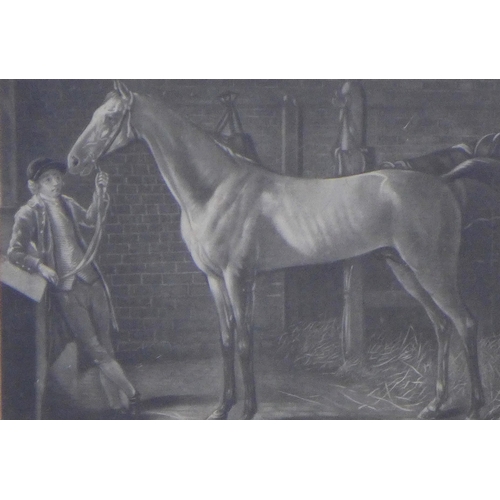 189 - Framed print of a horse with stable hand,49 x 36cm including frame