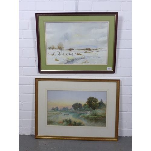 190 - Two untitled watercolour landscapes, unsigned and framed under glass, 50 x 30cm (2)