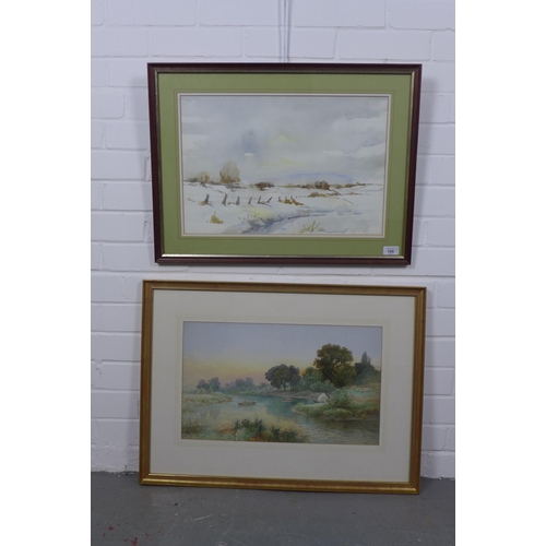 190 - Two untitled watercolour landscapes, unsigned and framed under glass, 50 x 30cm (2)