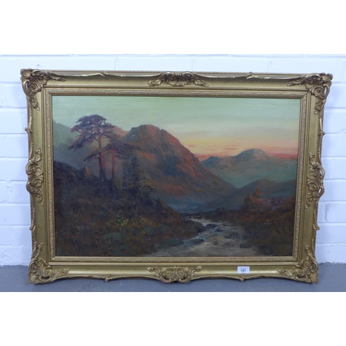 197 - FRANCIS E JAMIESON (BRITISH 1895 - 1950), HIGHLAND SCENE, signed oil on canvas, moulded gilt frame, ... 