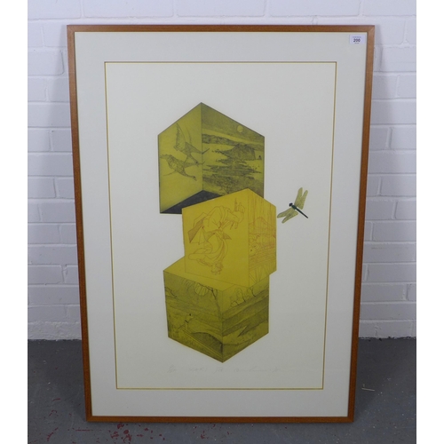 200 - JAPANESE  SCHOOL, screenprint, signed in pencil and framed under glass, 57 x 89cm