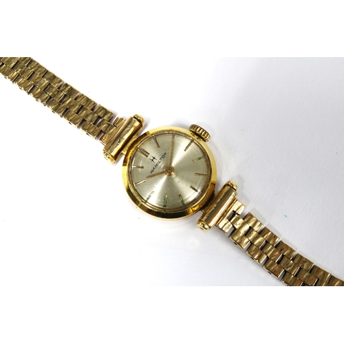 21 - Ladies vintage 9ct gold Hamilton wristwatch on a 9ct gold bracelet strap, complete with original box... 