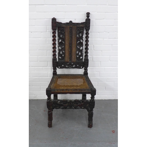 217 - Jacobite walnut side chair with cane back and seat,  51 x 120 x 41cm. (a/f)