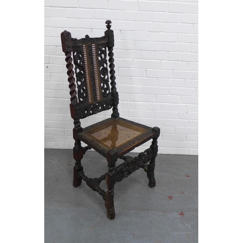 217 - Jacobite walnut side chair with cane back and seat,  51 x 120 x 41cm. (a/f)