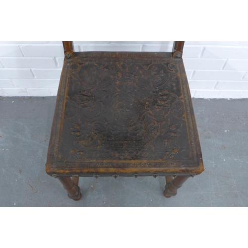 218 - Antique, Renaissance style side chair with embossed leather back and seat, 44 x 86 x 40cm.