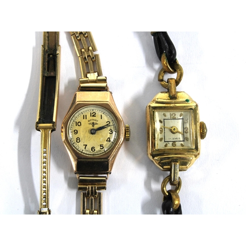 22 - Ladies vintage 9ct gold cased Rotary wristwatch on a gold plated strap together with another wristwa... 